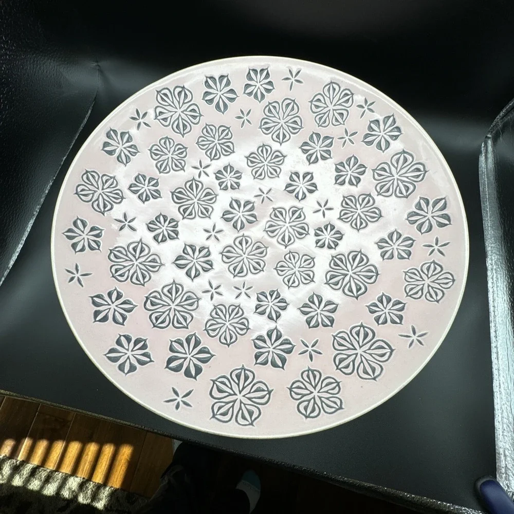 Roselane Pottery Serving Bowl California Large Vintage Atomic Snowflake Pink 60s